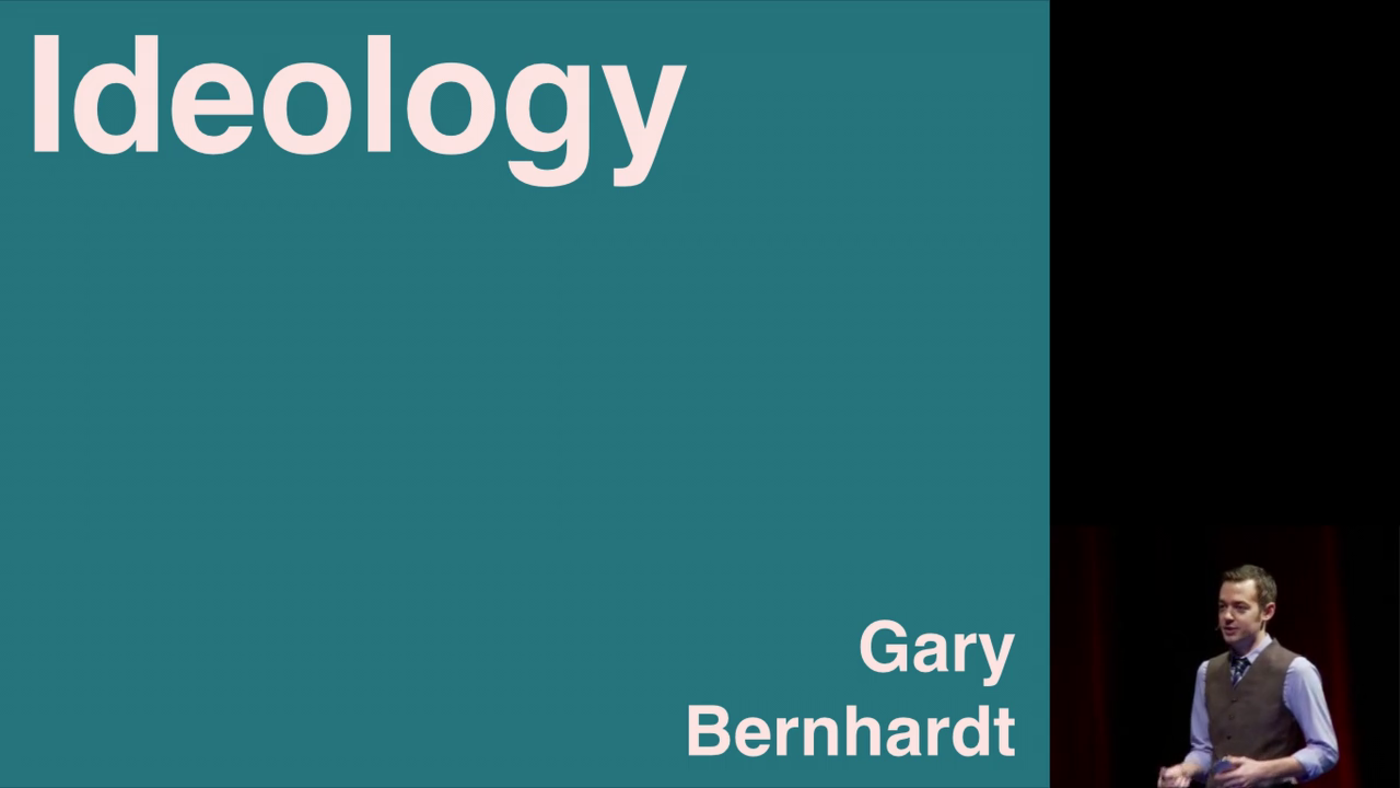 photo of Gary Bernhardt giving the talk 'Ideology'